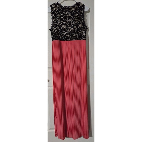 Pink Blush Dress Maxi Crochet Lace Black Pink Pleated Chiffon Bohemian, Large - Picture 4 of 6